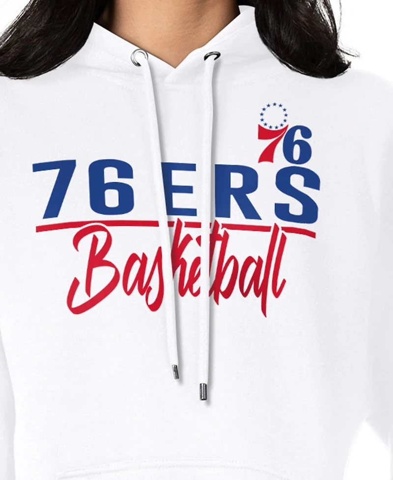 G-iii 4Her By Carl Banks Women's White Philadelphia 76ers Graphics Fleece Pullover Hoodie