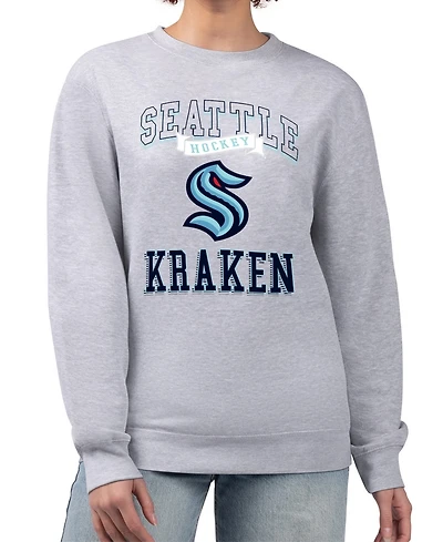 G-iii 4Her by Carl Banks Women's Heather Gray Seattle Kraken Team Logo Tri-Blend Fleece Pullover Sweatshirt
