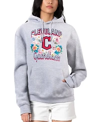 G-iii 4Her by Carl Banks Women's Heather Gray Cleveland Guardians Flowers Graphic Pullover Hoodie