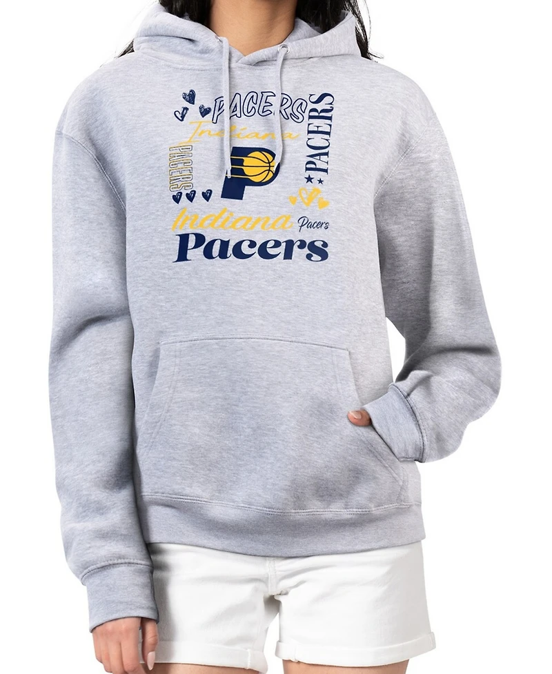 G-iii 4Her By Carl Banks Women's Heather Gray Indiana Pacers Team Collage Graphic Fleece Pullover Hoodie
