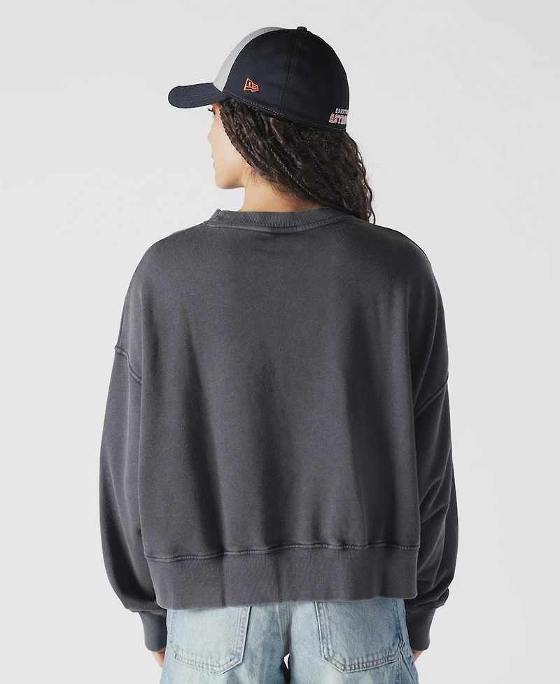 New Era Women's Navy Houston Astros Boxy Mineral Wash Dolmen Sleeve Cropped Sweatshirt