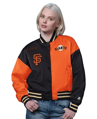 Starter Women's Orange/Black San Francisco Giants Offside Cropped Full-Snap Varsity Jacket