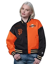 Starter Women's Orange/Black San Francisco Giants Offside Cropped Full-Snap Varsity Jacket