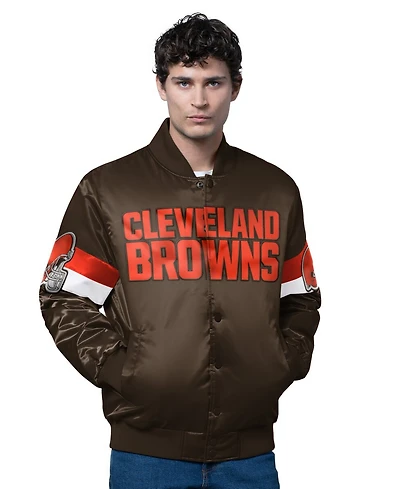 Starter Men's Brown Cleveland Browns Triple Option Satin Varsity Full-Snap Jacket