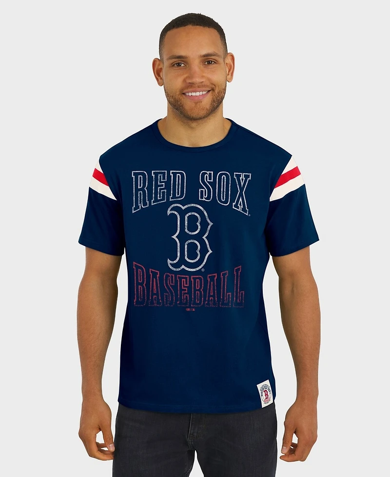 Darius Rucker Collection By Fanatics Men's Navy Boston Red Sox Distressed Sleeve Stripe T-Shirt