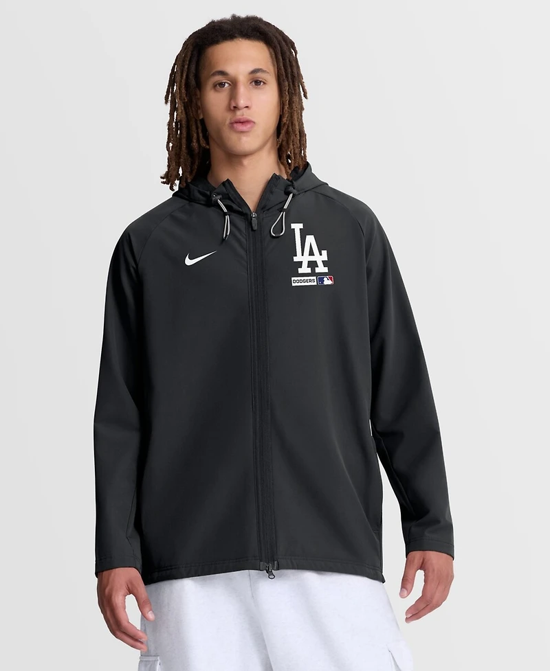 Nike Men's Black Los Angeles Dodgers Authentic Collection Raglan Therma-fit Full-Zip Hooded Jacket