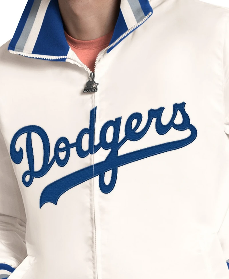 Starter Men's White Los Angeles Dodgers The Captain Cooperstown Logo Full-Zip Varsity Jacket