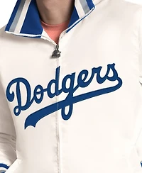 Starter Men's White Los Angeles Dodgers The Captain Cooperstown Logo Full-Zip Varsity Jacket
