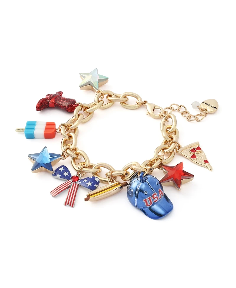 Betsey Johnson Faux Stone Americana Mixed Charm Bracelet