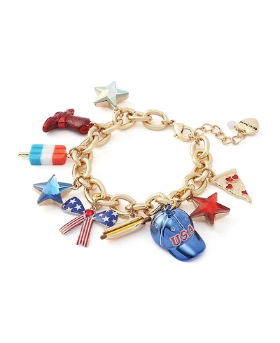 Betsey Johnson Faux Stone Americana Mixed Charm Bracelet