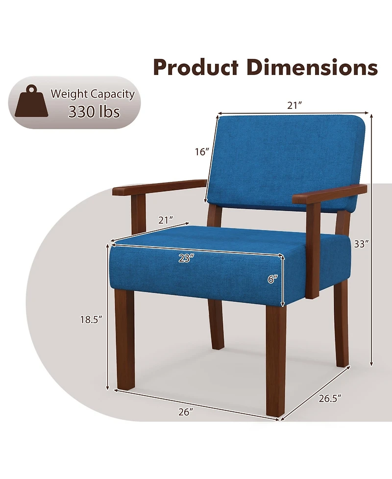 Costway Mid-Century Linen Accent Chair Living Room Chair with Soft Padded Seat and Backrest