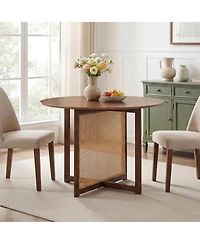 Costway Round Dining Table with Cross Pedestal Base, Pe Rattan Decoration for Dining Room