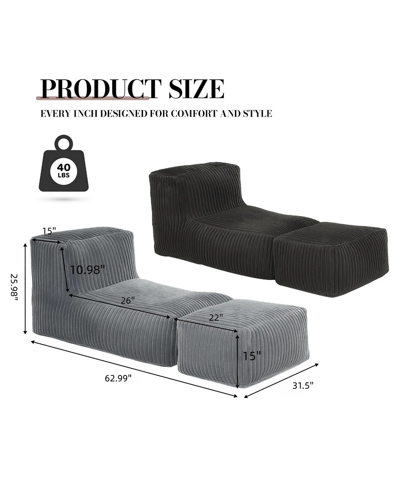 Rainsken Bean Bag Chairs for Adults Giant Bean Bag Chair, Corduroy Fabric Made of breathable, Convertible Sofa Bed, for Living Room Bedroom Office