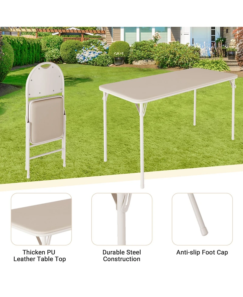homfam Folding Table and Chairs Set of 5, 48 Inch Rectangular Card with 4 Upholstered for Dining Room or Apartment