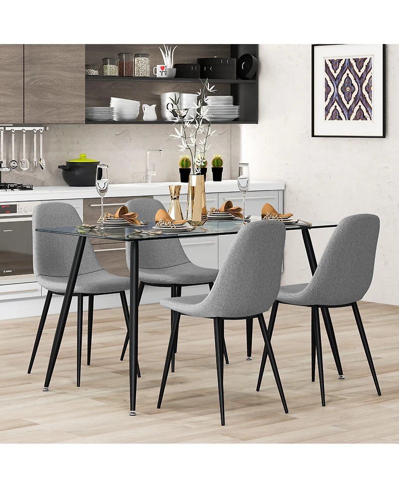 Gymax Modern Glass Dining Table Rectangular Room with Metal Legs For Kitchen