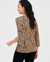 Jm Collection Women's Printed 3/4-Sleeve Zip-Front Top, Macy's Exclusive