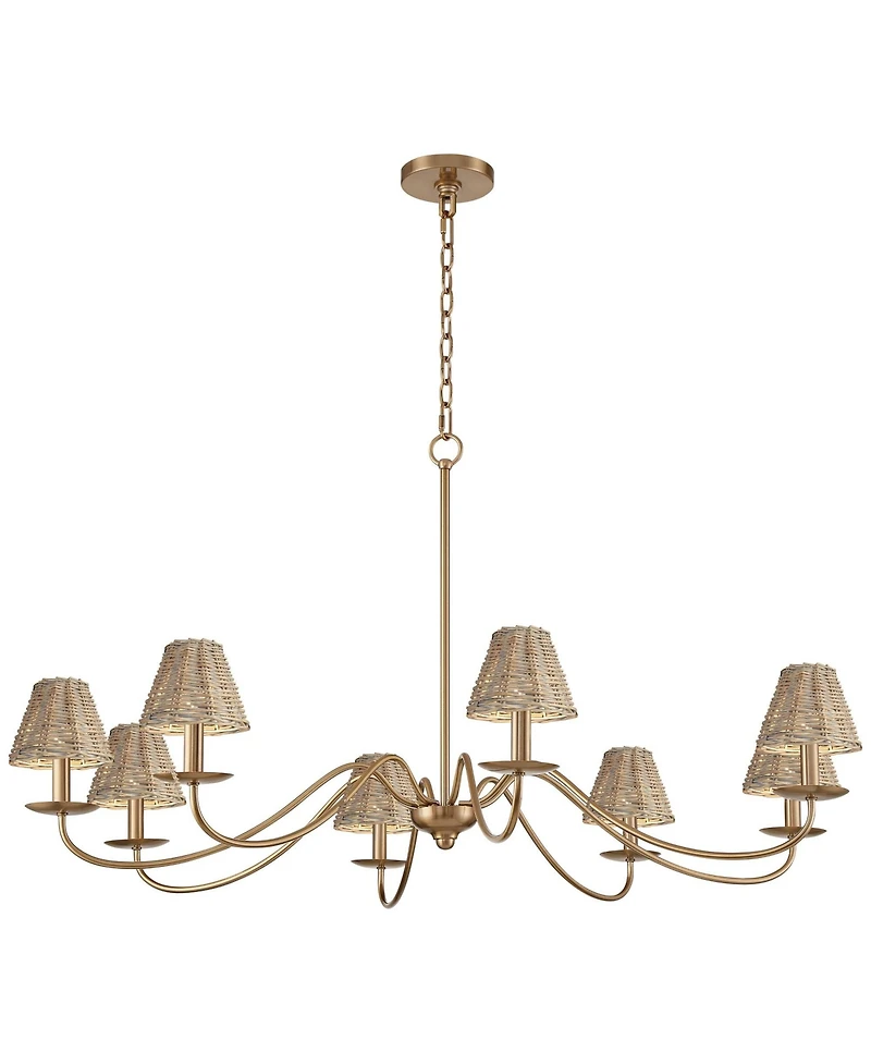 Franklin Iron Works Marinec 42inch Wide Soft Gold 8-Light Chandelier with Wicker Shades