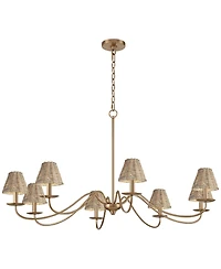 Franklin Iron Works Marinec 42inch Wide Soft Gold 8-Light Chandelier with Wicker Shades