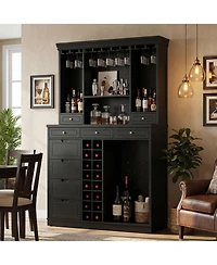 Homsee Modern Wine Cabinet - Coffee Bar Cabinet with 9 Drawers | Storage Sideboard with Wine Glass Holder for Living Room
