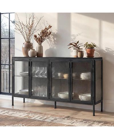 Homsee Modern -Door Glass Display Cabinet Led Lighted Bookcase | Media Console | Living Room Storage