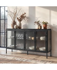 Homsee Modern -Door Glass Display Cabinet Led Lighted Bookcase | Media Console | Living Room Storage