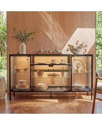 Homsee Modern 4-Door Glass Display Cabinet Led Lighted Bookcase | Media Console | Living Room Storage