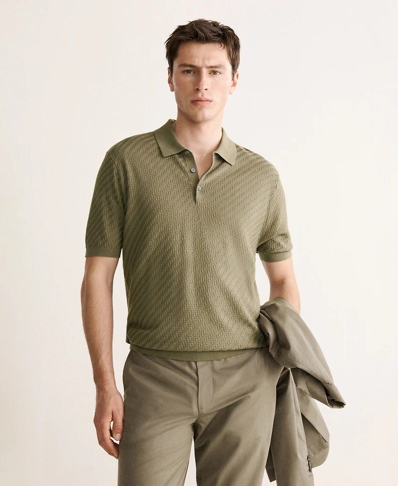 Mango Men's Fine Cable-Knit Polo Shirt