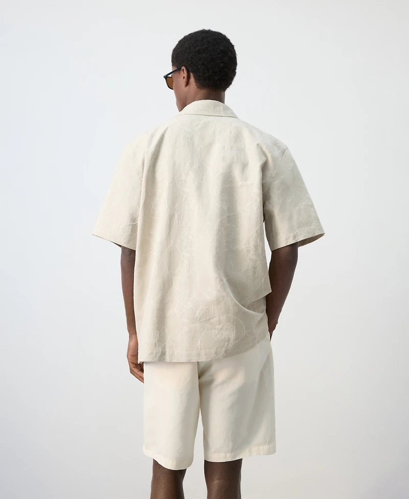 Mango Men's Embroidered Details Linen-Cotton Overshirt