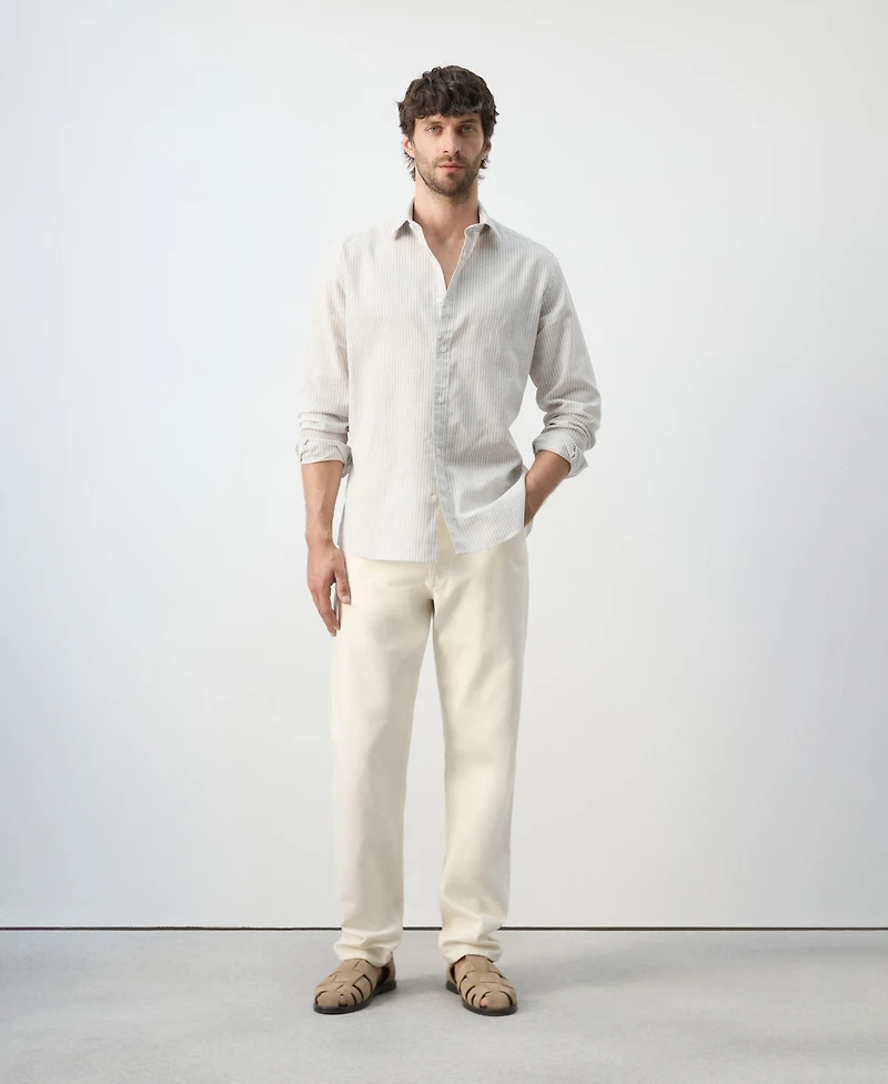 Mango Men's Regular Fit Linen-Cotton Blend Shirt