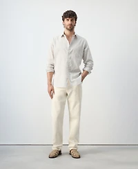 Mango Men's Regular Fit Linen-Cotton Blend Shirt