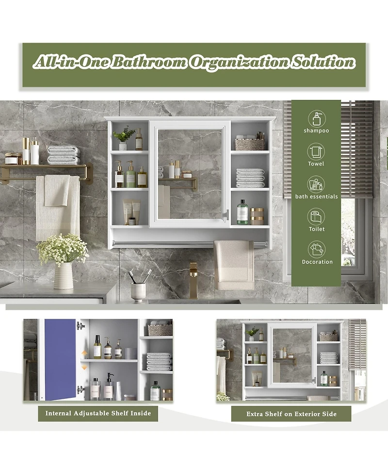 Phying 3-in-1 Bathroom Cabinet 36 Inch Wall Mounted Vanity Mirror Cabinet High Clear Mirror Surface