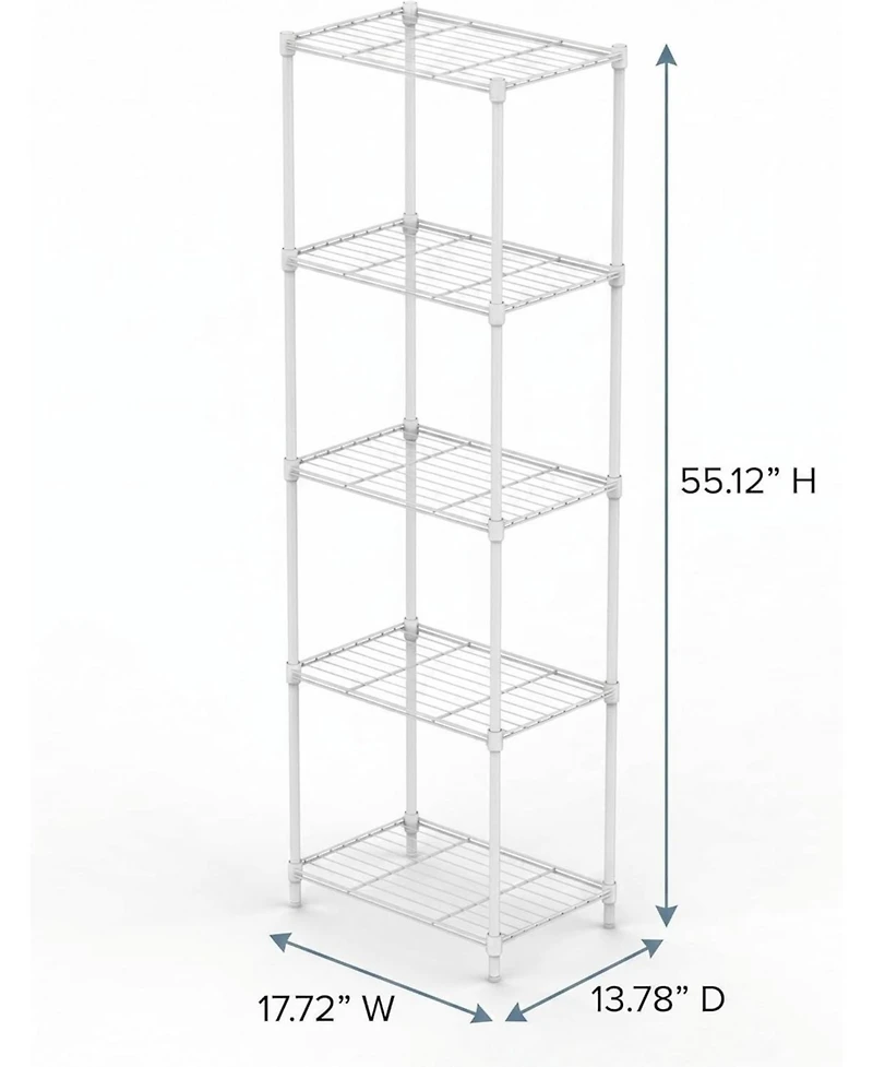 homfan 5 Tier Bathroom Shelf, 55 Inch Metal Bathroom Storage Cabinet with Adjustable Shelves for Small Spaces