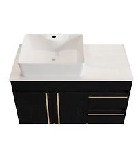 Busdays 36 Inch Wall Mounted Bathroom Vanity with Vessel Ceramic Sink and Plywood Countertop Soft Close Door Drawers Floating Design