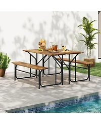 Sugift 52 in Acacia Wood One-Side Picnic Table with Metal Frame