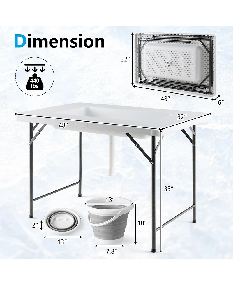 Sugift 4 feet Folding Ice Bin Table with Skirt and Ice Bucket