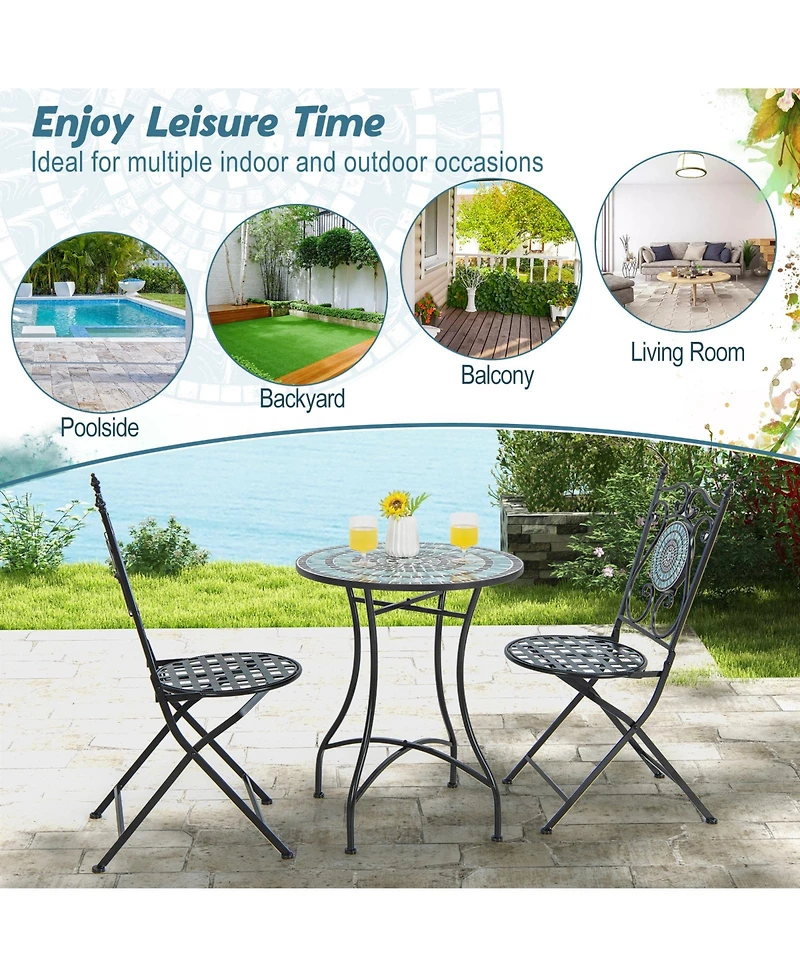 Sugift 24 in Round Patio Bistro Table with Ceramic Tile Mosaic Tabletop
