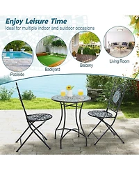 Sugift 24 in Round Patio Bistro Table with Ceramic Tile Mosaic Tabletop