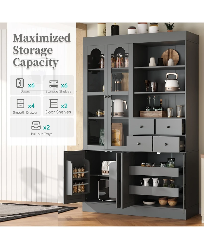 Boyel Living Freestanding Buffet with Hutch, Tall Kitchen Pantry Cabinet 4 Drawers, Door Shelves and Pull-out Trays for Dining room, Room