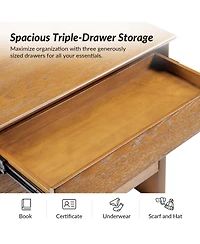 Hulala Home Robert 24.25''W Mid-century Modern 3 Soft-Close Drawers End Table with Built-In Outlets