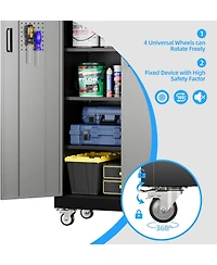 Boyel Living 71 Inch Metal Garage Storage Cabinet with Wheels and Pegboard, Lockable Tool Organizer 5 Adjustable Shelves