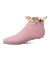 MeMoi Baby Girls 3 to 12 Months Ribbed Cotton-Rich Floral Ruffle-Trimmed Ankle Sock