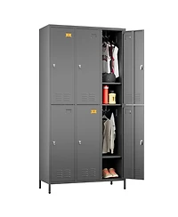 Boyel Living 6-Door Metal Storage Locker with Hooks and Card Holders, Ventilated Employee Cabinet for School Gym Office
