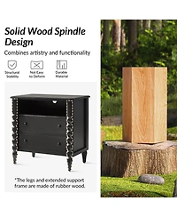 Hulala Home Isidora Transitional 28"W 2-Drawer Spindle-Style Solid Wood Columns End Table with Usb Ports