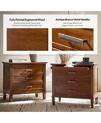 Hulala Home Launcelot Eliseo Transitional 3 Drawers End Table with Built-In Outlets Usb Type C