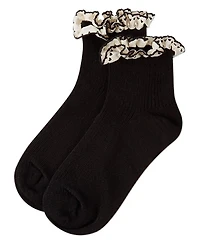 MeMoi Baby Girls Ribbed Cotton-Rich Ankle Sock with Heart-Print Lace-Trim Ruffle