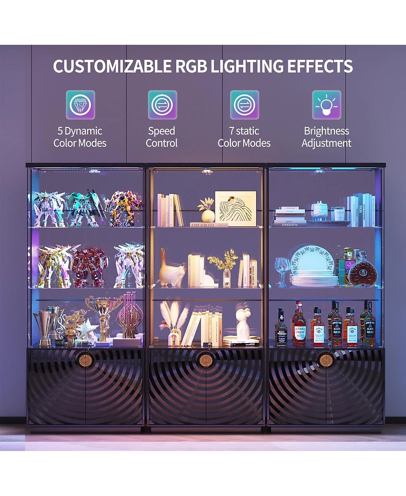 Vlsrka 71 Inch Tall Glass Bar Cabinet with Rgb Led Lighting and Motion Sensors