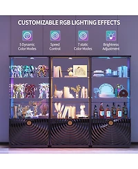 Vlsrka 71 Inch Tall Glass Bar Cabinet with Rgb Led Lighting and Motion Sensors