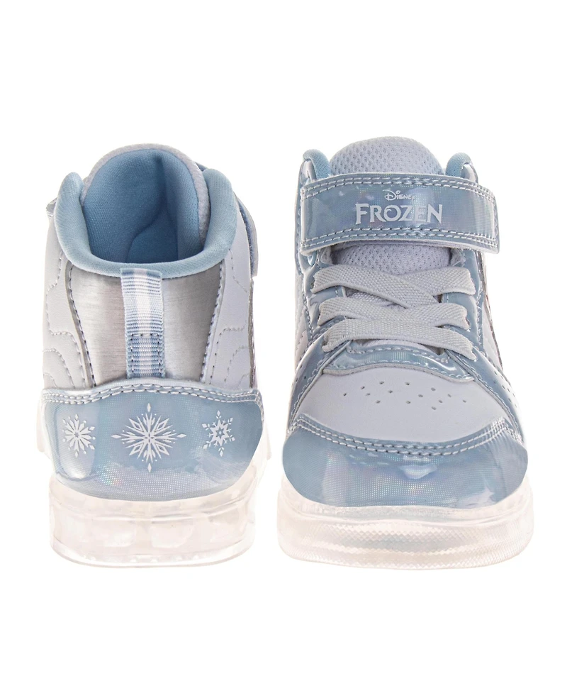 Disney Little Girls Frozen Anna and Elsa Light-Up High-Top Sneakers with Hook Loop Closure
