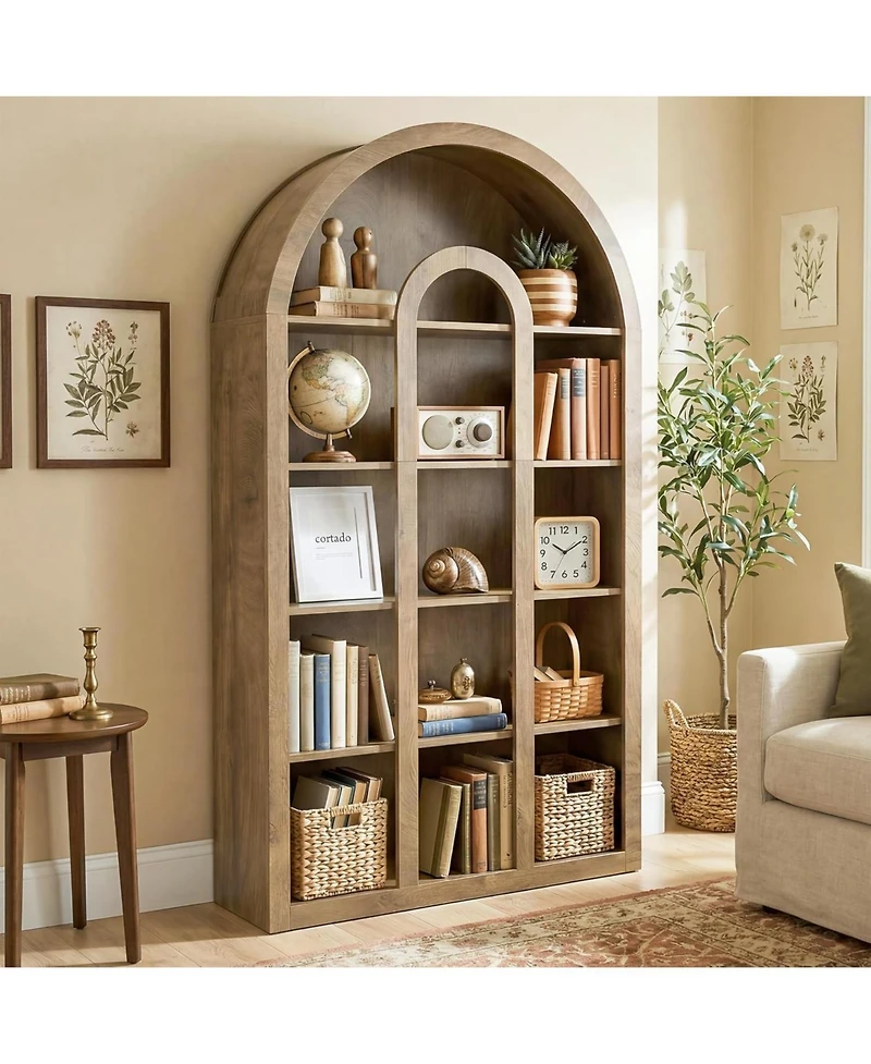 Tribesigns Set of 2 71 Inch Tall Bookshelf, 5-Tier Arched Bookcase with Open Shelves, Vintage Free-Standing Display Shelves