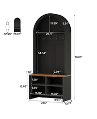 Tribesigns 70.87 Inch Hall Tree with Bench and Shoe Storage, Arched Coat Rack 4 Hooks Cubbies, Entryway